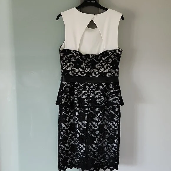 Frank Lyman Elegant Black And White Lace Dress With Keyhole Back - Picture 3 of 5